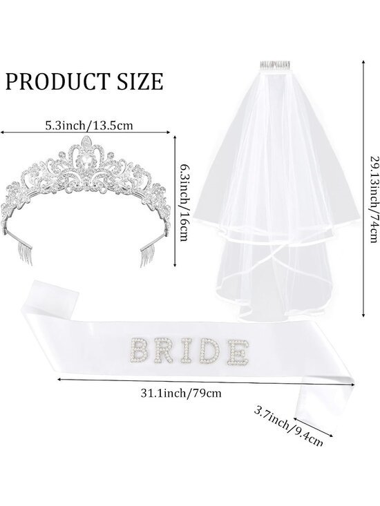 Women\'s White Satin Bride To Be Sash Crown Elegant Gorgeous Pearl Scarves main image 3